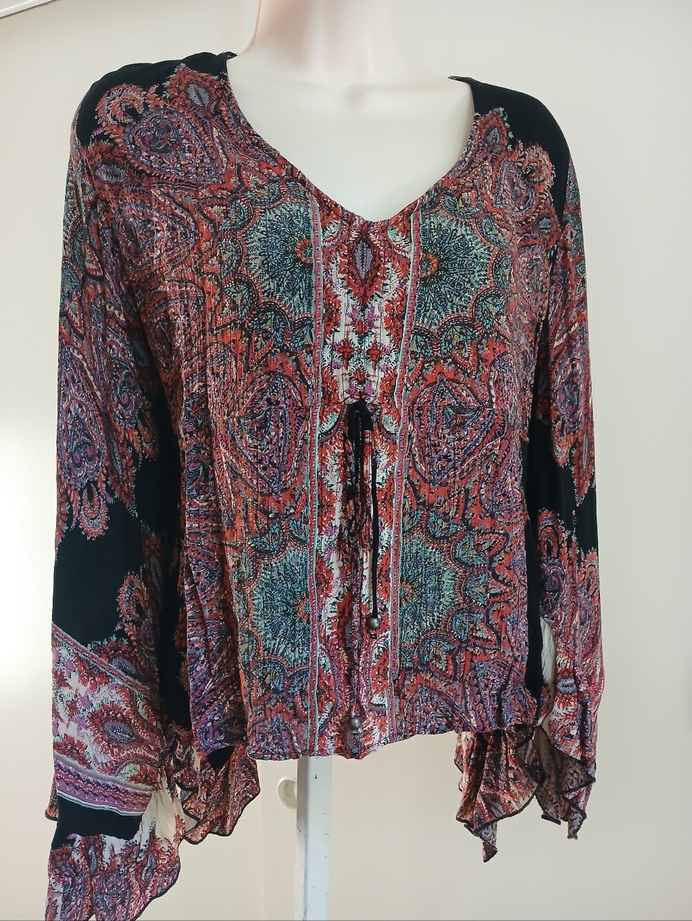 Nostalgia Boho Paisley Bell Sleeve Blouse - Size S - EUC